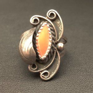 Navajo Sterling Silver Coral Ring Old Pawn Size 5